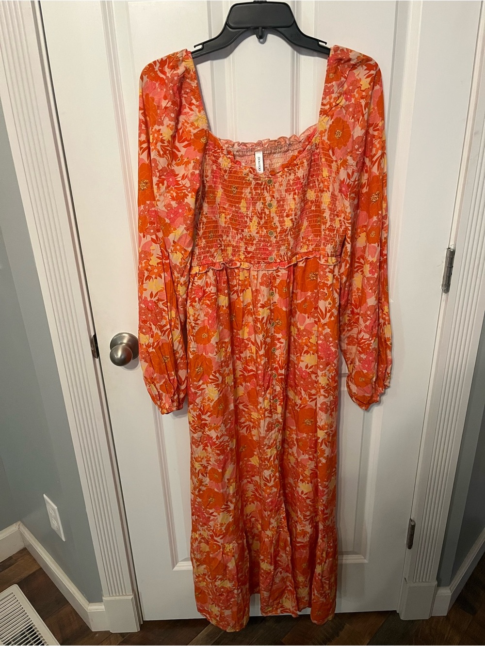 Floral Smocked Maxi Dress - Orange Pink